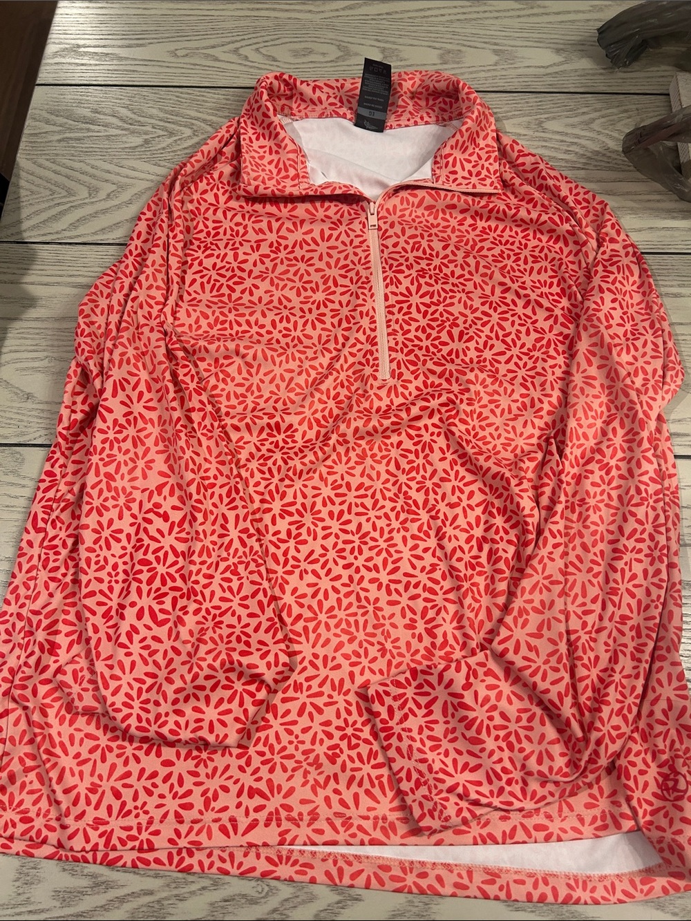 Coral Patterned Quarter-Zip Pullover Swim/Sun Shirt